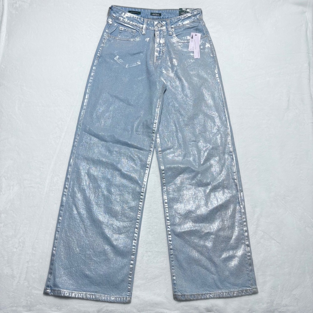 Wild Fable Metallic Silver Foil Baggy Jeans NWT 4R‎ Futuristic Cyber Festival